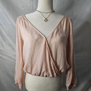 AMERICAN EAGLE peach Boho Blouse Sz Small Balloon Sleeve